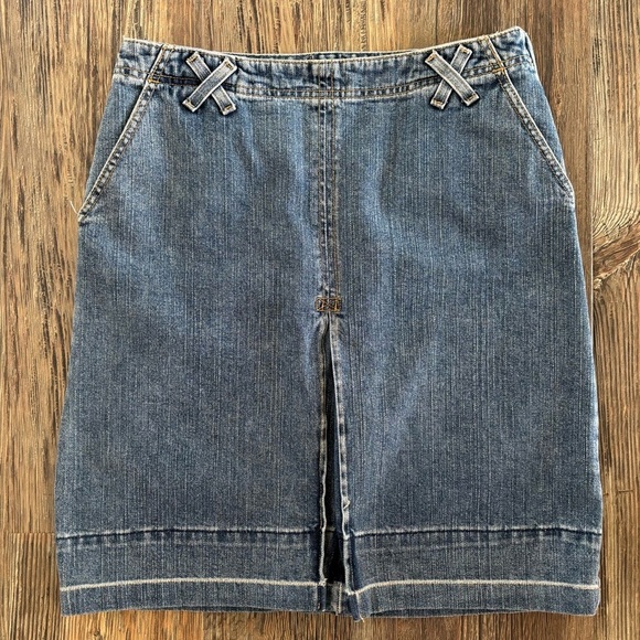 Levis Cavalry Jean Skirt Womens 8 Mis Blue Denim Side Zip Front Slit X Loops - Picture 2 of 10